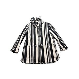 Sanctuary Toggle Hooded Jacket Women M Black White NWOT Striped Fringed Denim